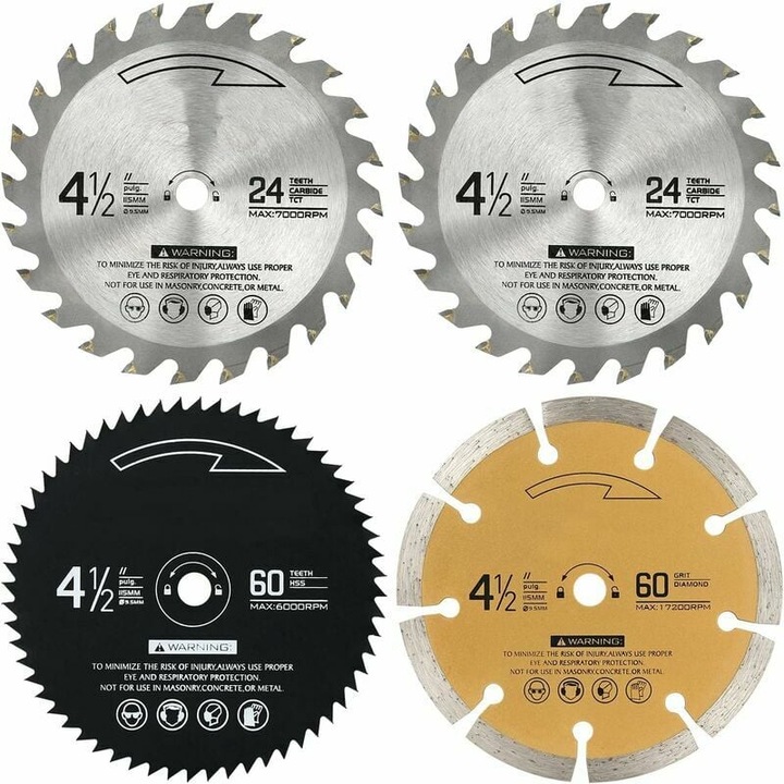 Set 4 piese lame circulara profesionala, varf din tungsten cu granulatie fina, otel aliat premium, pentru taiere lemn si metal