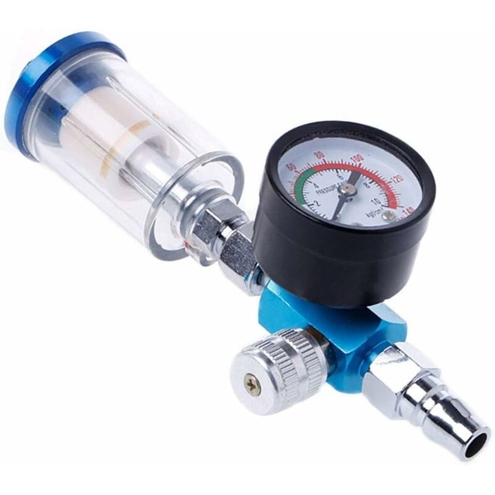 Regulator pneumatic cu manometru, Mmgoqqt, 1/4", Filtru separator apa si ulei, Multicolor