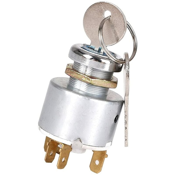 Intrerupator durabil de pornire cu cheie de aprindere, universal 12 V cu aliaj de zinc pentru masini, motociclete, barci, tractoare, remorci: design rezistent la apa, usor de instalat, 3 functii: pornit, oprit, pornire