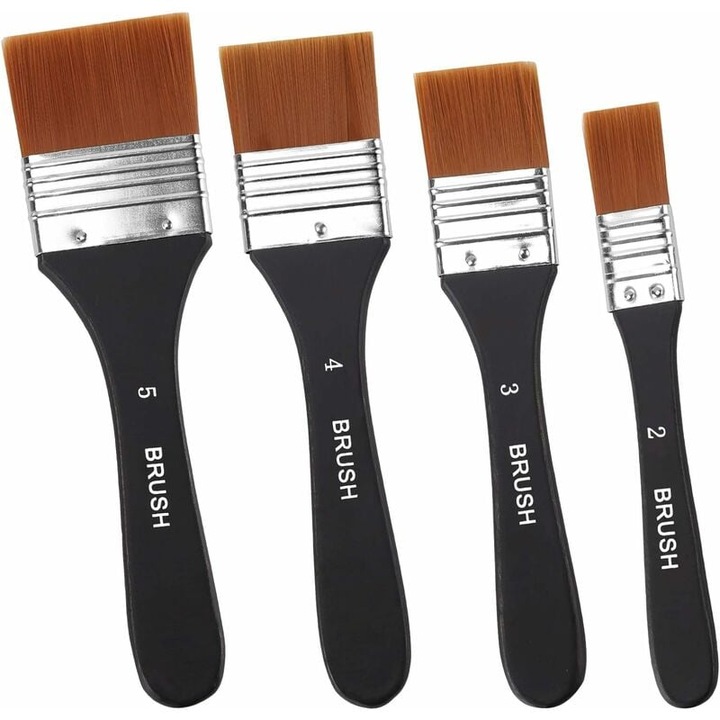 Set 4 pensule artistice, AMRINUGL, maner ergonomic din lemn, negru