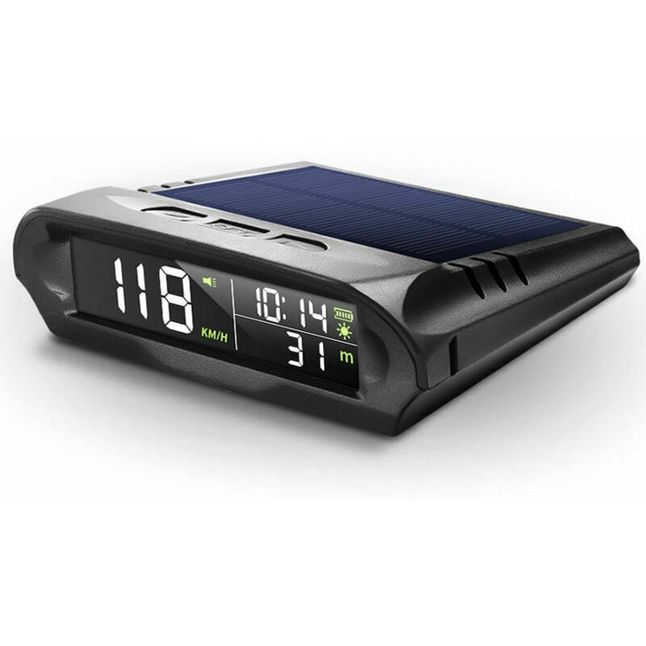 Соларен часовник за кола, AMRINUGL, високопрецизен LCD дисплей, GPS, аларма за умора, 10x15x5см