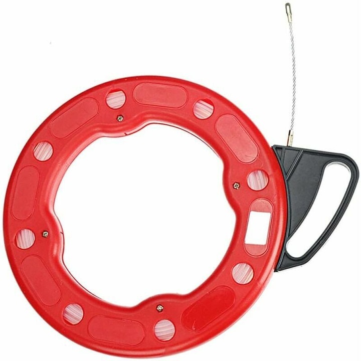 Ac de tras cabluri pentru electricieni Enforose, din otel plasticat, 30m, flexibilitate buna, rezistenta la uzura, rosu