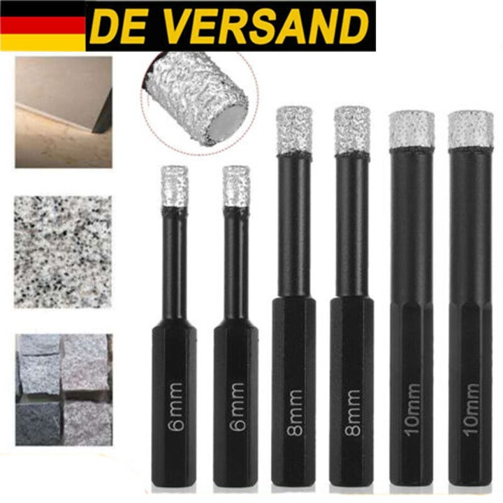 Set 6 burghie diamant, Enforose, 6mm-10mm, negru, pentru gresie si piatra