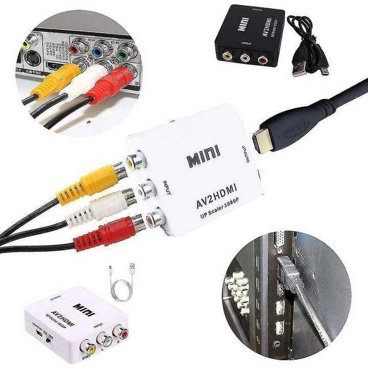 Cozevdnt AV към HDMI конвертор, 1080P, компактен, черен