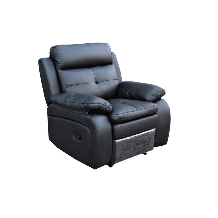 Fotoliu cu recliner electric, Model 2991 (B113), piele naturala pe suprafata de contact, negru, 95 cm