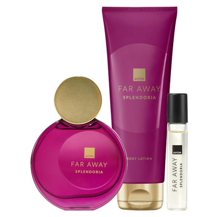 Set 3 produse Far Away Splendoria - Apa de parfum 50 ml, Lotiune de corp 125 ml si Mini-Apa de parfum 10 ml, Avon, 185 ml