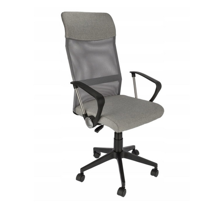 Scaun de birou ergonomic, cu brate, tesatura stofa, gri deschis