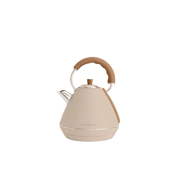 Fierbator electric Retro CREATE, capacitate 1.7 litri, indicator nivel apa, oprire automata, maner ergonomic, material otel inoxidabil, 2200 W, bej