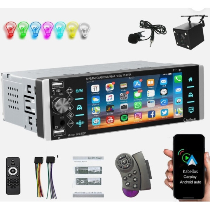 Радио за кола 1 DIN, Cozevdnt, 5.1 инча, Bluetooth, USB, с камера за заден ход