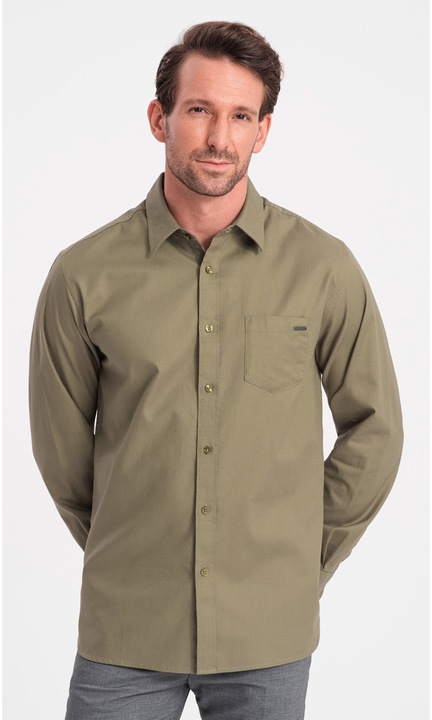 Ombre Clothing Férfi hosszú ujjú ing Vulmer olajbogyó, Zöld