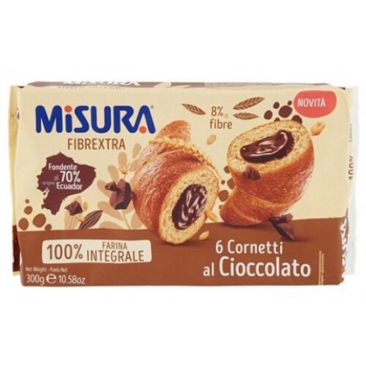 Cornuri integrale cu crema de ciocolata neagra Misura Fibrextra