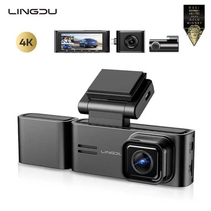 Видеорегистратор LINGDU C34Lite 3, 18”, 3-CH 4K екран, GPS, WDR, Wi-Fi 6, Bluetooth, Type C порт, магнитен държач, TF карта 64G U3, G-сензор, цикличен запис, супер кондензатор, Режим на паркиране, черен