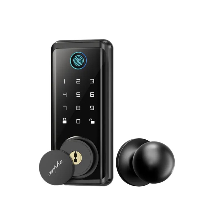 arpha® D601N+H200 Smart Lock, Deadbolt intelligens zár, ujjlenyomat / jelszó / kulcs, 50 csoport, BT, egykattintásos feloldás / zárolás, vészhelyzeti tápellátás (USB-C), fekete