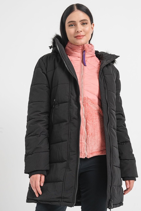 Geo Norway, Geaca cu gluga, vatelina si garnitura cu blana sintetica Autruche, Negru