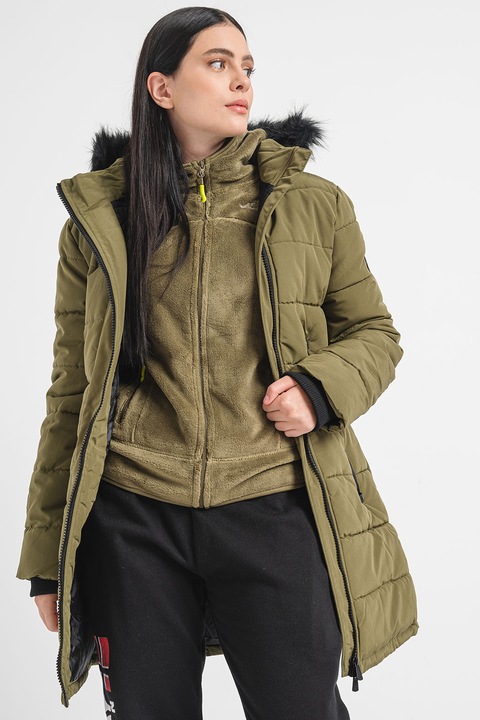 Geo Norway, Дълго зимно яке Autruche с еко пух, вата и качулка, Маслинено зелено