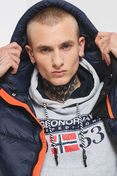 Geographical Norway, Капитонирано зимно яке Calix с качулка и вата, Оранжев, Тъмносин, L
