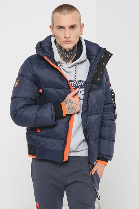 Geographical Norway, Капитонирано зимно яке Calix с качулка и вата, Оранжев, Тъмносин, L