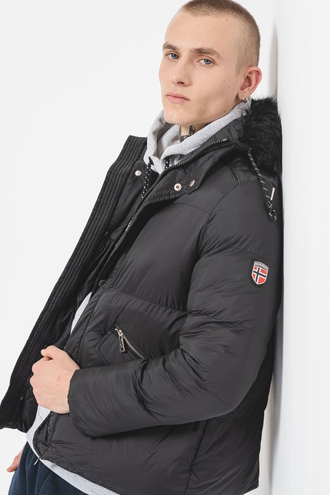 Geo Norway, Darwino télikabát műszőrme szegélyes kapucnival, Fekete