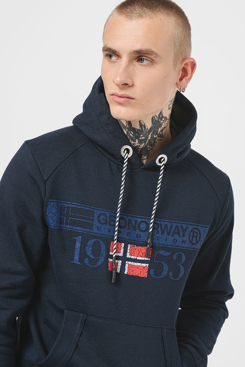 Geographical Norway, Худи с памук Fastlife с качулка и лого, Червен/Тъмносин