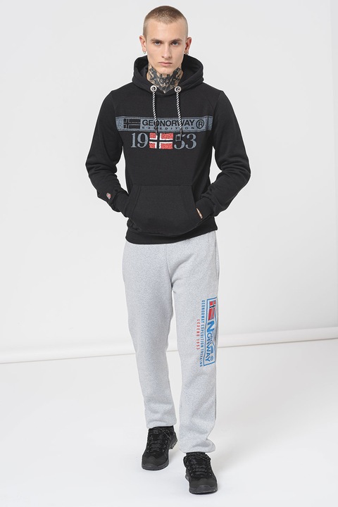 Geographical Norway, Hanorac din amestec de bumbac cu imprimeu logo Fastlife, Rosu/Negru/Gri, 2XL