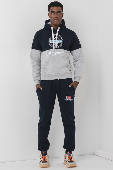 Geo Norway, Hanorac din amestec de bumbac cu design grafic Guillon, Gri melange/Bleumarin