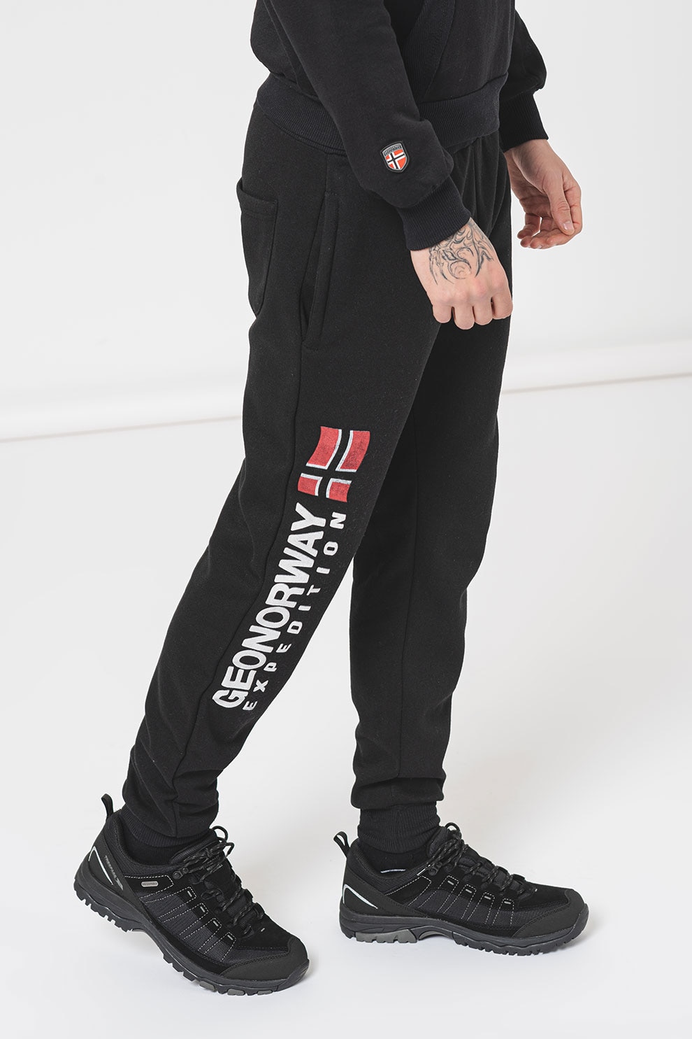 Geographical Norway, Pantaloni de trening cu croiala regular-fit si logo Machal, Negru, 2XL