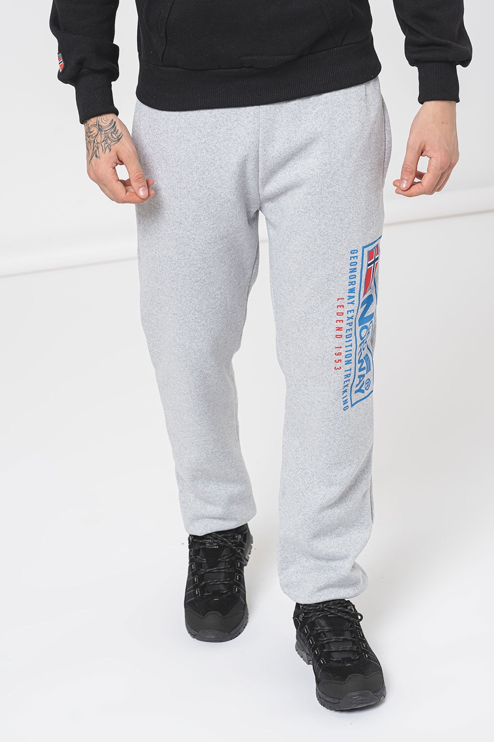 Geographical Norway, Pantaloni regular fit de trening cu logo Moffroy, Gri deschis melange, L