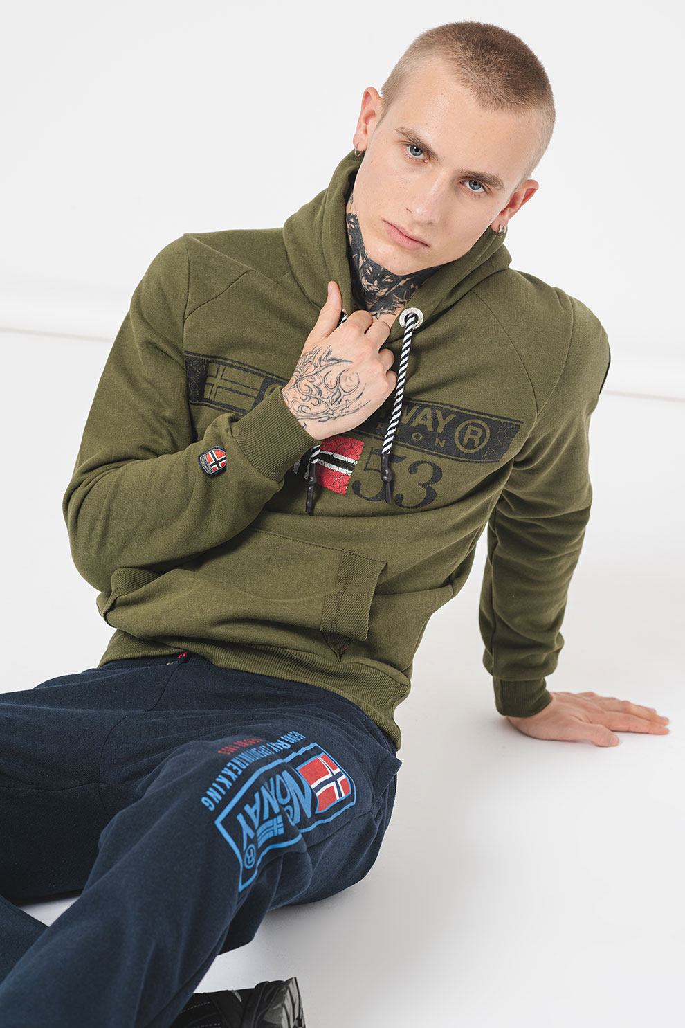 Geographical Norway, Pantaloni regular fit de trening cu logo Moffroy, Albastru inchis, 2XL