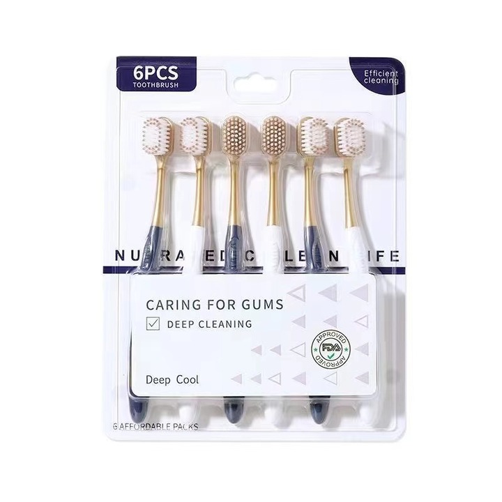 6 db-os fogkefe készlet felnőtteknek, puha karok, allergia elleni védelem, 150%-os sűrű sörték