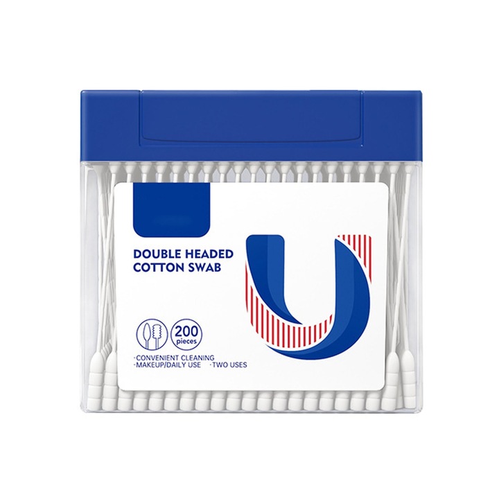 Betisoare igienice cu 100% bumbac, SINBINTA, 200 Bucati, jumatate de varf ascutit si rotund, Design ergonomic, Usor de utilizat, Portabil, Universal, Pentru machiaj, curatare gospodareasca, curatare electronica, Bumbac/Hartie Alb