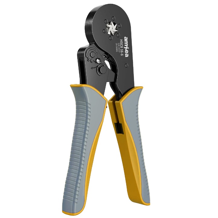Cleste pentru sertizare amXea HSC8 16-6 Gri-Galben, cu sase falci pt 0.08 - 16 mm²