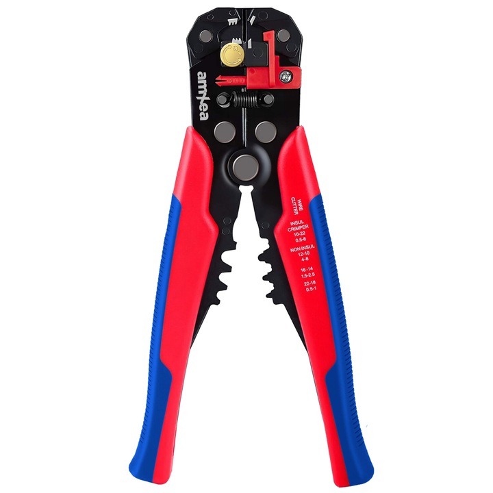 Cleste pentru decablat si sertizat amXea Rosu-Albastru, 0.2-6.0mm2 pt decablare, 0.5-6.0mm2 pt sertizare, lama taiere