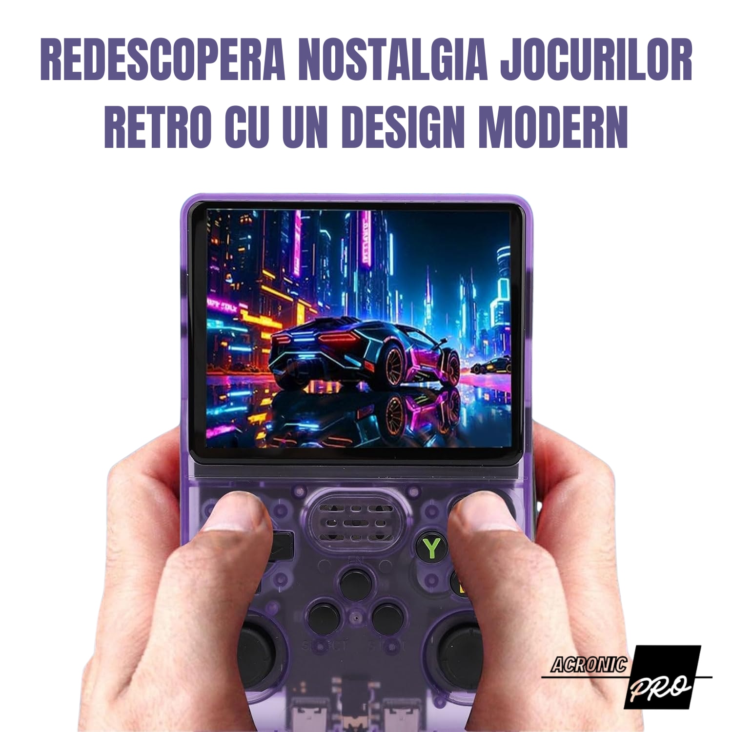 Consola Portabila R40S cu Stocare 64/128 GB, Ecran HD de Inalta Calitate, Design Compact, Mov, Reda Jocurile Clasice, Performanta Maxima