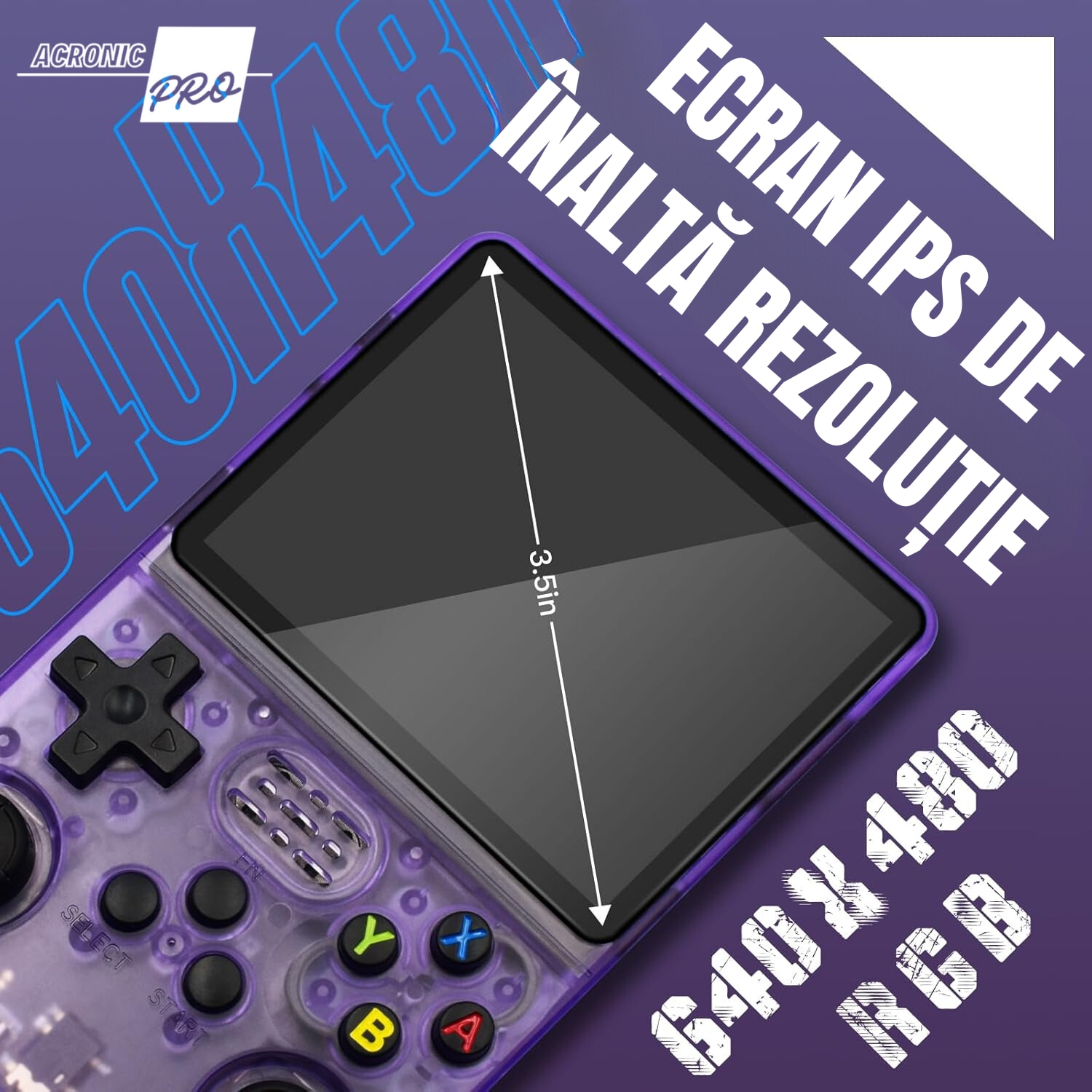 Consola Portabila R40S cu Stocare 64/128 GB, Ecran HD de Inalta Calitate, Design Compact, Mov, Reda Jocurile Clasice, Performanta Maxima