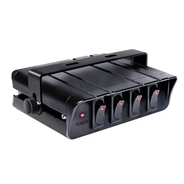 Panou cu 4 intrerupatoare, 13x11x4cm, carcasa aluminiu, cu LED rosu, 12V, 40A, YJ-JEP10B
