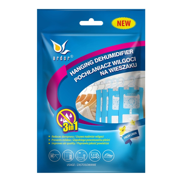 Влагоабсорбираща закачалка тип 3в1, Ardor, Fresh Linen, 250 ml / 220 g