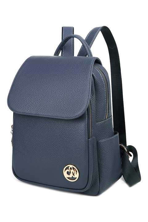 C'iel, Rucsac de piele cu logo metalic Mars, Albastru inchis