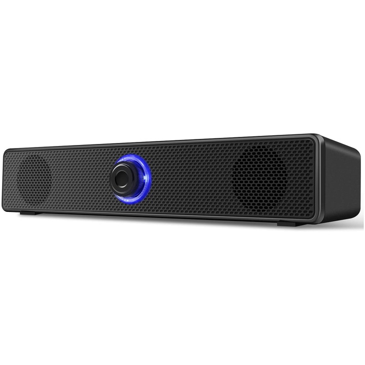 Високоговорител за компютър, лаптоп, мобилен телефон, стерео тънък USB (захранване) TOIITKQ сплав/пластмаса черен [Версия 2024]