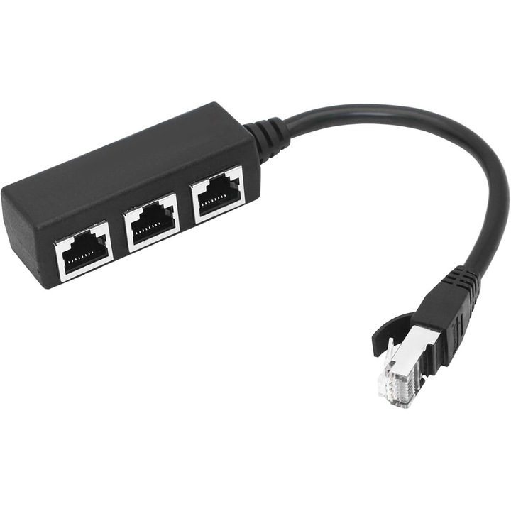 Ethernet сплитер кабел, 1 мъжки към 3 женски Ethernet LAN адаптер, за Super Cat5, Cat5e, Cat6, Cat 7, RJ45, TOIITKQ, меден, (черно матово)