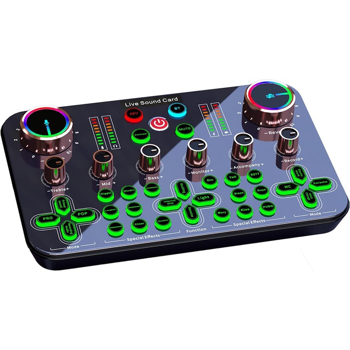 BOMGE K600B аудио миксер, звукови ефекти, Bluetooth, 27.1x16.2x4.6cm, преносим комплект за стрийминг