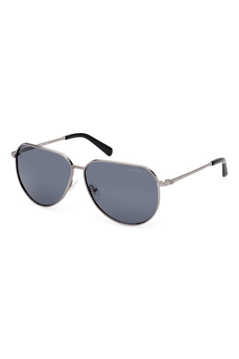 Guess, Ochelari de soare rotunzi cu rama metalica, 62-12-145, Negru stins/Argintiu inchis