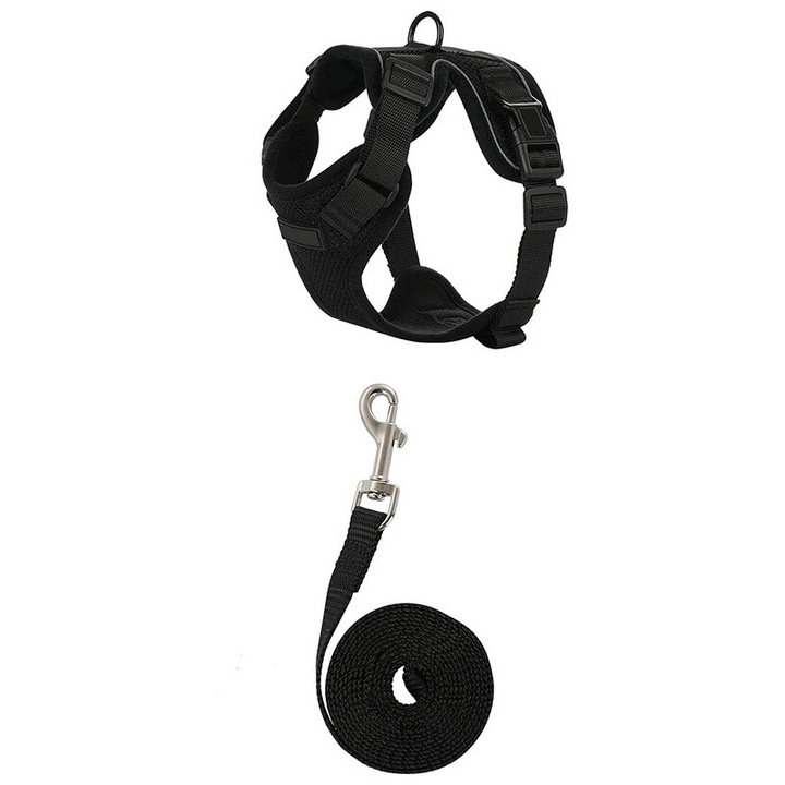 Ham pentru pisici cu lesa, set, ajustabil, negru, XS