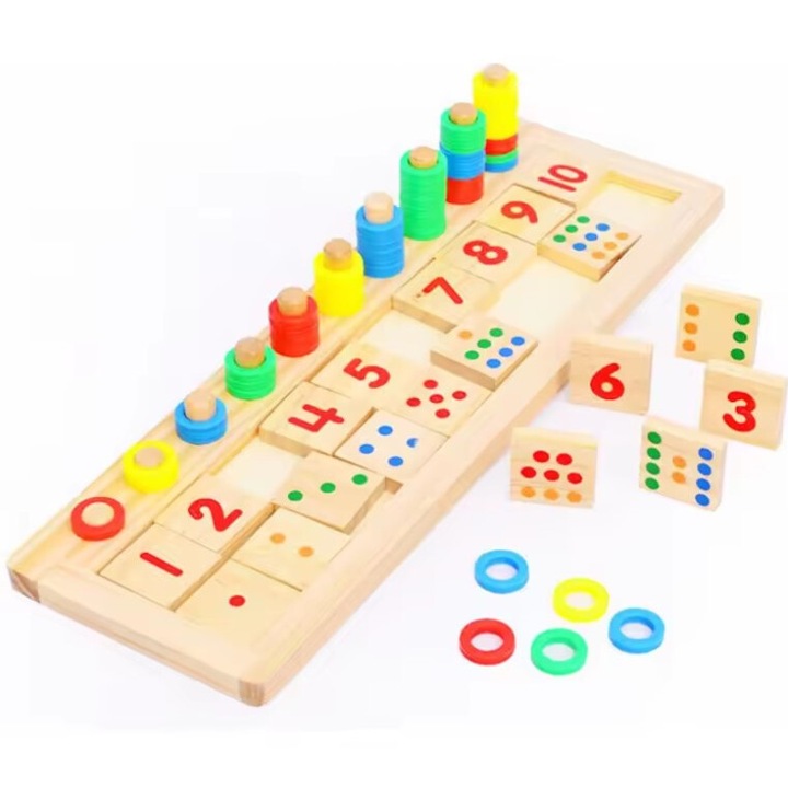 Монтесори дървена образователна дъска за изучаване на числата - Интерактивна образователна играчка за развиване на математически умения - дължина 42 см