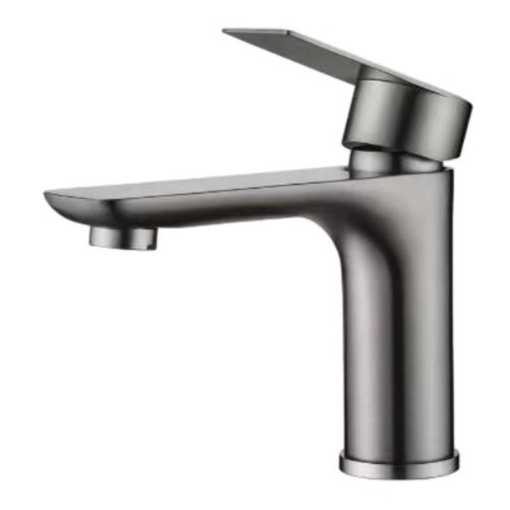 Szaniter konyhai csaptelep, fegyverszürke, rozsdamentes acél, minimalista dizájn, kettős hideg-meleg víz szabályozás, forgó