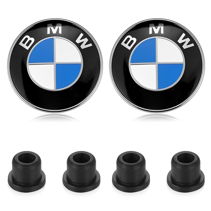 2 db 82mm-es BMW embléma készlet, kék-fehér, 4 db gumihabbal