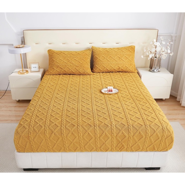 Cocolino ágytakaró és 2 párnahuzat, Tricot, Sima, 3 db, 2 személyes, 180x200cm, Sárga