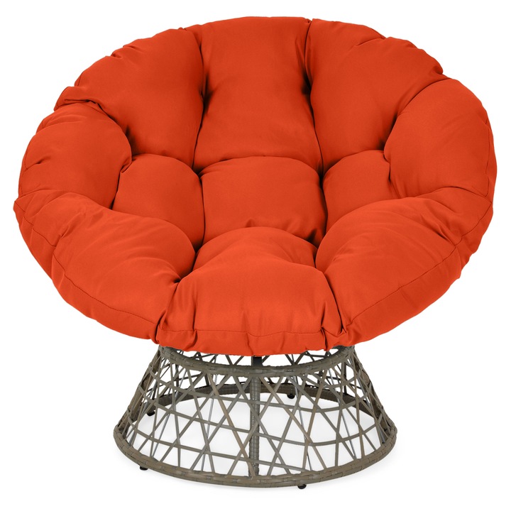 Fotoliu balansoar si rotativ gradina/terasa, Maison Mex MARVIN, L.97 l.85 H.80 cm, gri/portocaliu