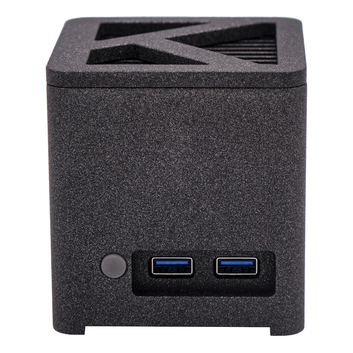 Мини компютър без вентилатор KUBB Intel® N100, 16GB RAM DDR5 4800MHz, M.2 SSD 1TB, WiFi 6, BT 5, Win 11Pro, алуминий, 8x8cm, произведен във Франция, черен