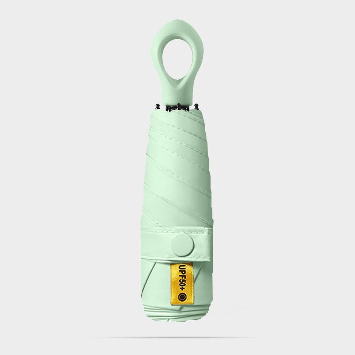 Umbrela de soare mini, verde, 22x8.5cm, design maner inel, protectie UV 99.9%
