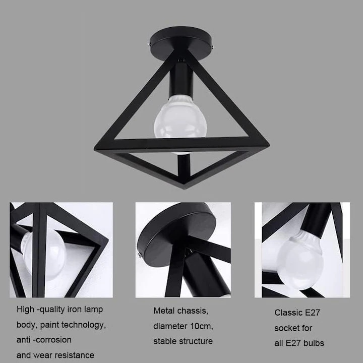 Винтидж индустриален полилей, ретро триъгълник в ретро стил, метал, черна роза led®, E27, AP8766-B